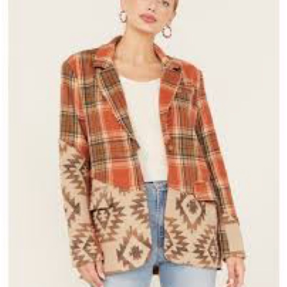 MISS MEE Plaid and Aztec‎ Blazer small